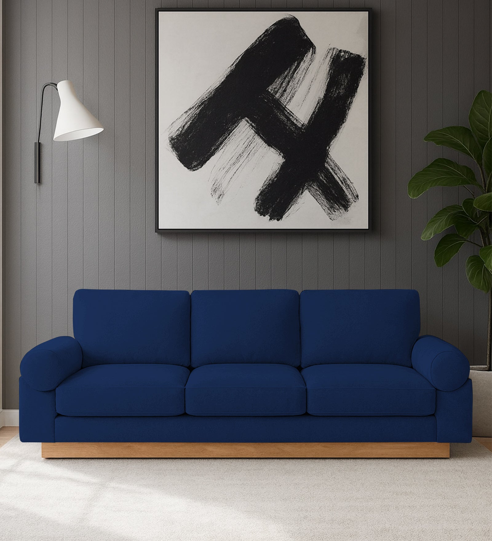 Yuma Fabric 3 Seater Sofa In Royal Blue Colour