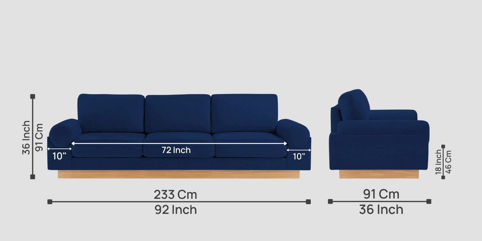 Yuma Fabric 3 Seater Sofa In Royal Blue Colour
