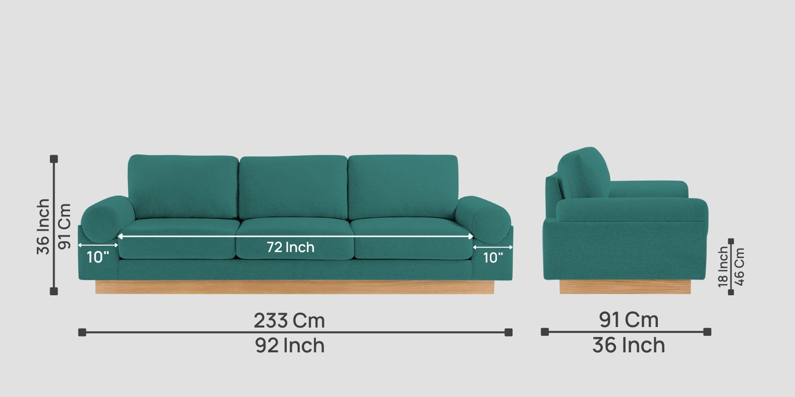 Yuma Fabric 3 Seater Sofa In Sea Green Colour