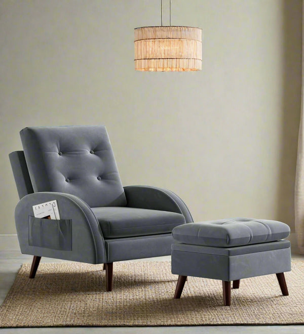 Yuvil  Barrel Chair With Velvet Ottoman - Light Grey