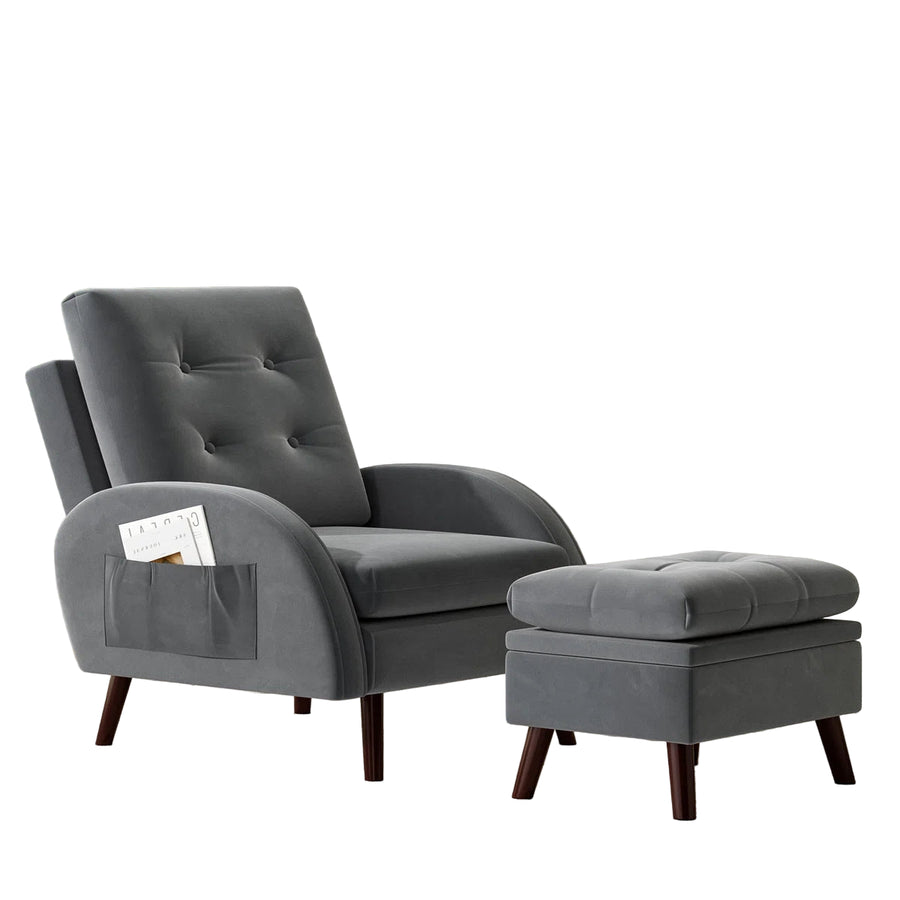 Yuvil Velvet Barrel Chair With Ottoman In Light Grey Colour - Febonic Living