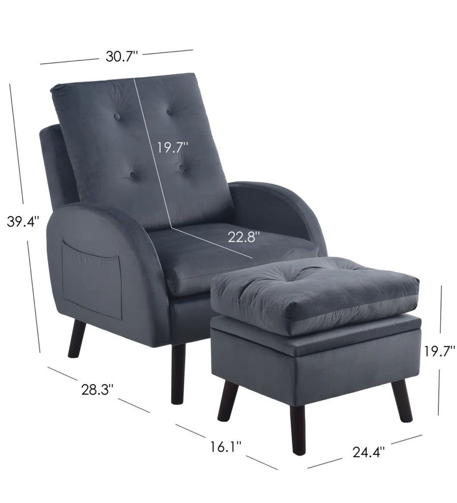 Yuvil Velvet Barrel Chair With Ottoman In Light Grey Colour - Febonic Living
