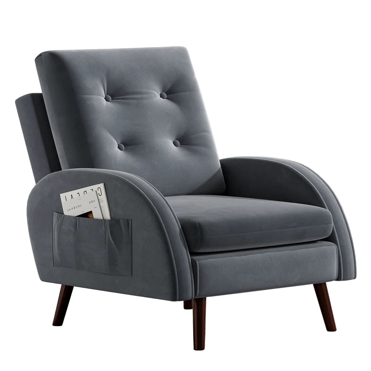 Yuvil Velvet Barrel Chair With Ottoman In Light Grey Colour