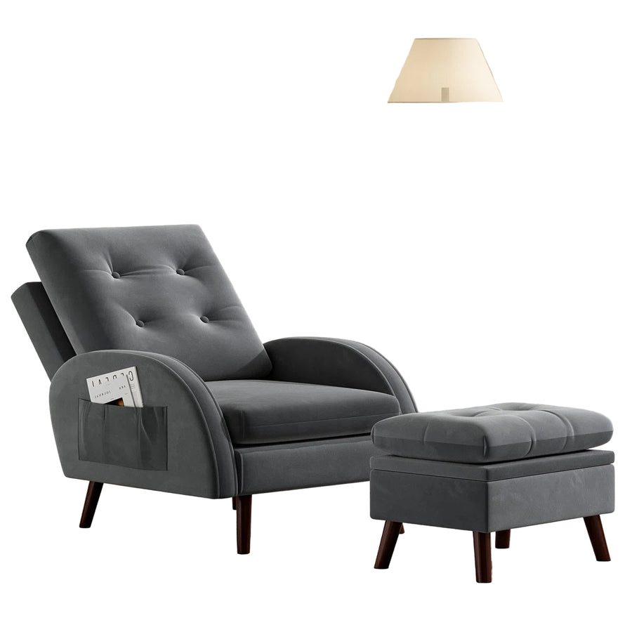 Yuvil Velvet Barrel Chair With Ottoman In Light Grey Colour - Febonic Living