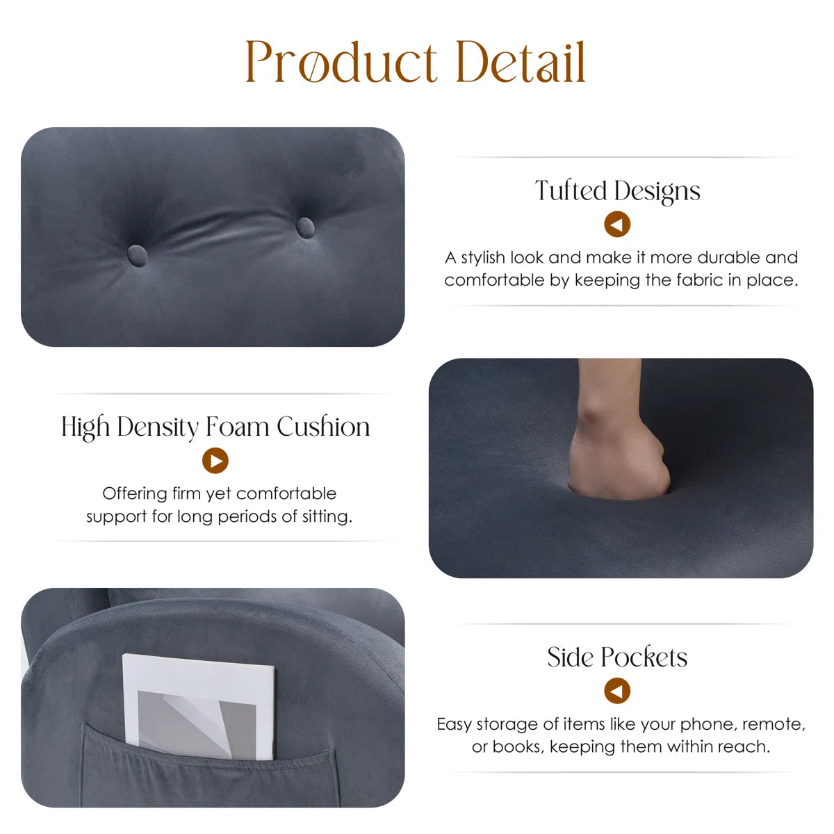 Yuvil Velvet Barrel Chair With Ottoman In Light Grey Colour