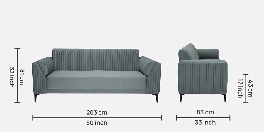 Zara Waterproof Velvet 3 Seater Sofa In Fossil Grey Colour - Febonic Living
