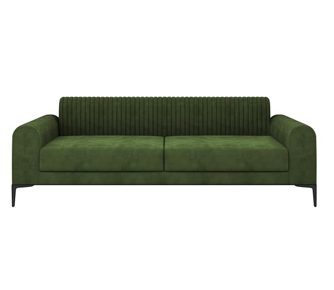 Zenith 3 Seater Velvet Fabric Sofa - Dark Olive Green - Full View