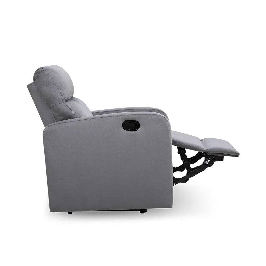 Zest 1 Seater Motorized Fabric Recliner - Concrete Grey - Side View by Febonic Living