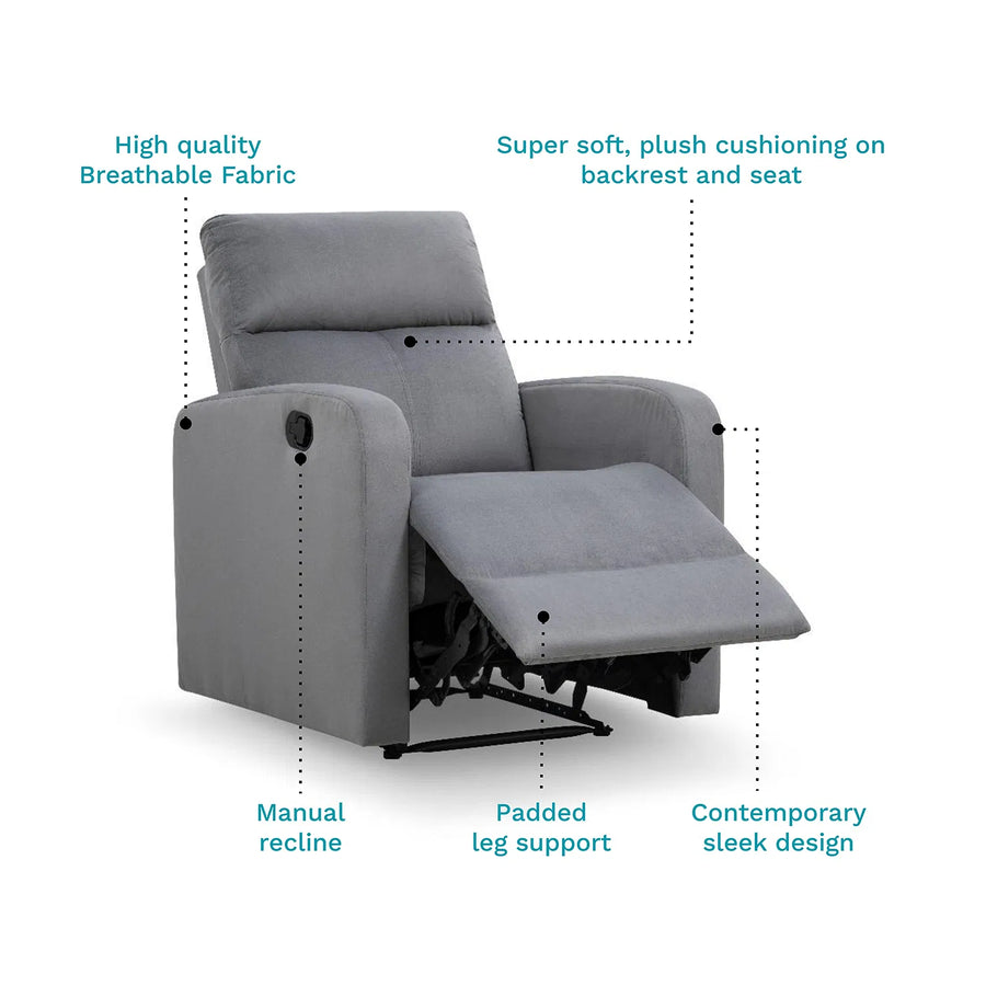 Zest 1 Seater Motorized Fabric Recliner In Concrete Grey Colour - Best Quality by Febonic Living