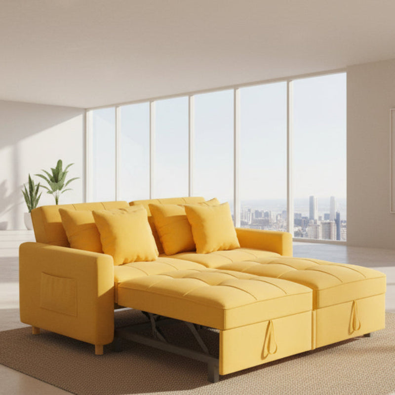 Zoric  2 Seater Pull Out  Cum Bed Fabric Sofa - Bold Yellow