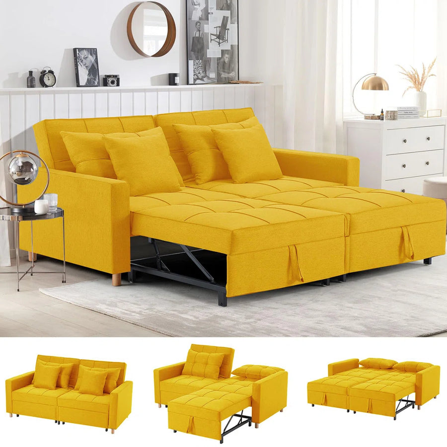 Zoric Fabric 2 Seater Pull Out Sofa Cum Bed In Bold Yellow Colour - Febonic Living