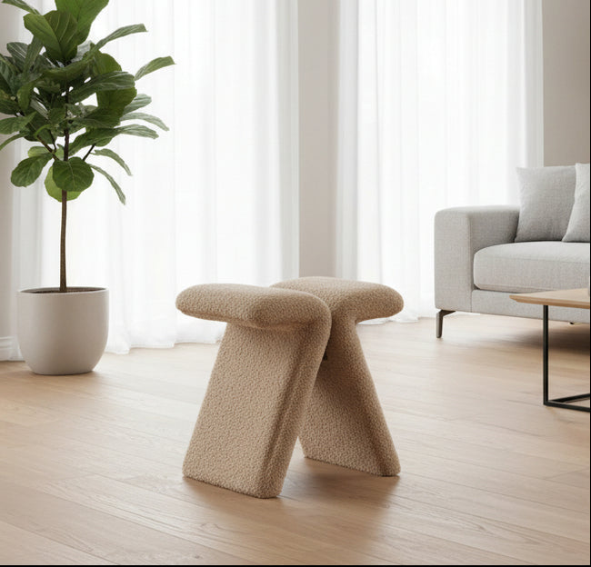 Zumo Boucle Fabric Pouffe - Mushroom Beige by Febonic Living
