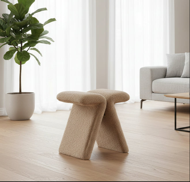 Zumo Boucle Fabric Pouffe - Mushroom Beige by Febonic Living