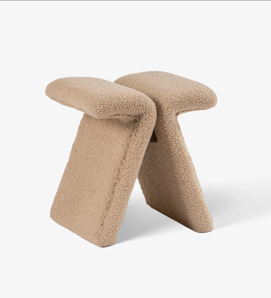Zumo Boucle Fabric Pouffe In Mushroom Beige Colour - Febonic Living