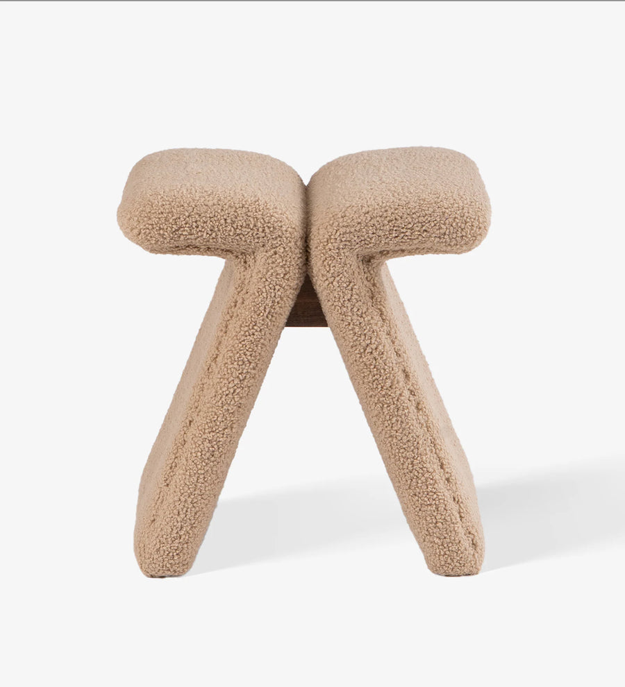 Zumo Boucle Fabric Pouffe In Mushroom Beige Colour - Febonic Living