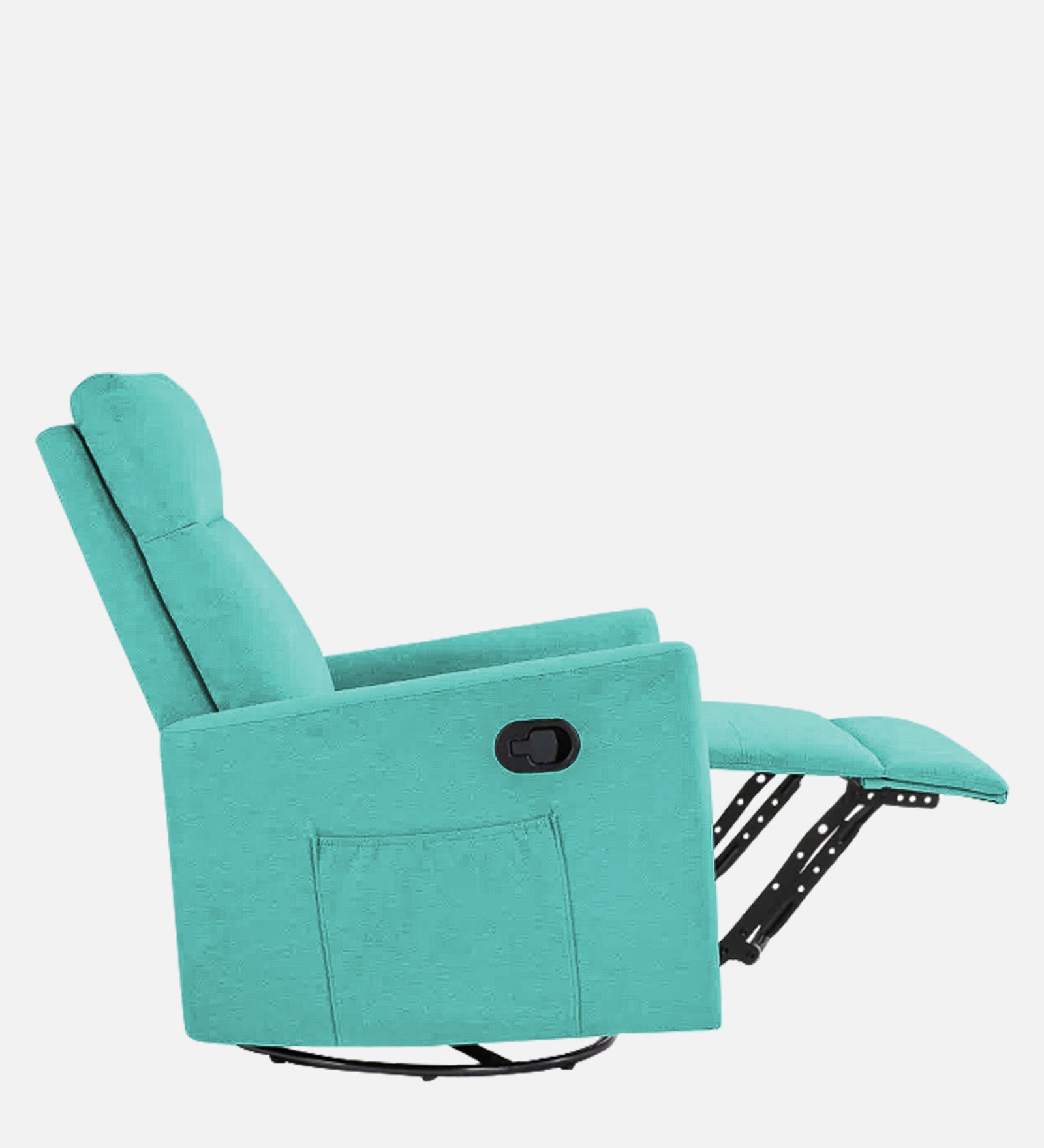 Zura 1 Seater Rotating Motorized Fabric Recliner - Aqua Blue - Side Reclined View by Febonic Living