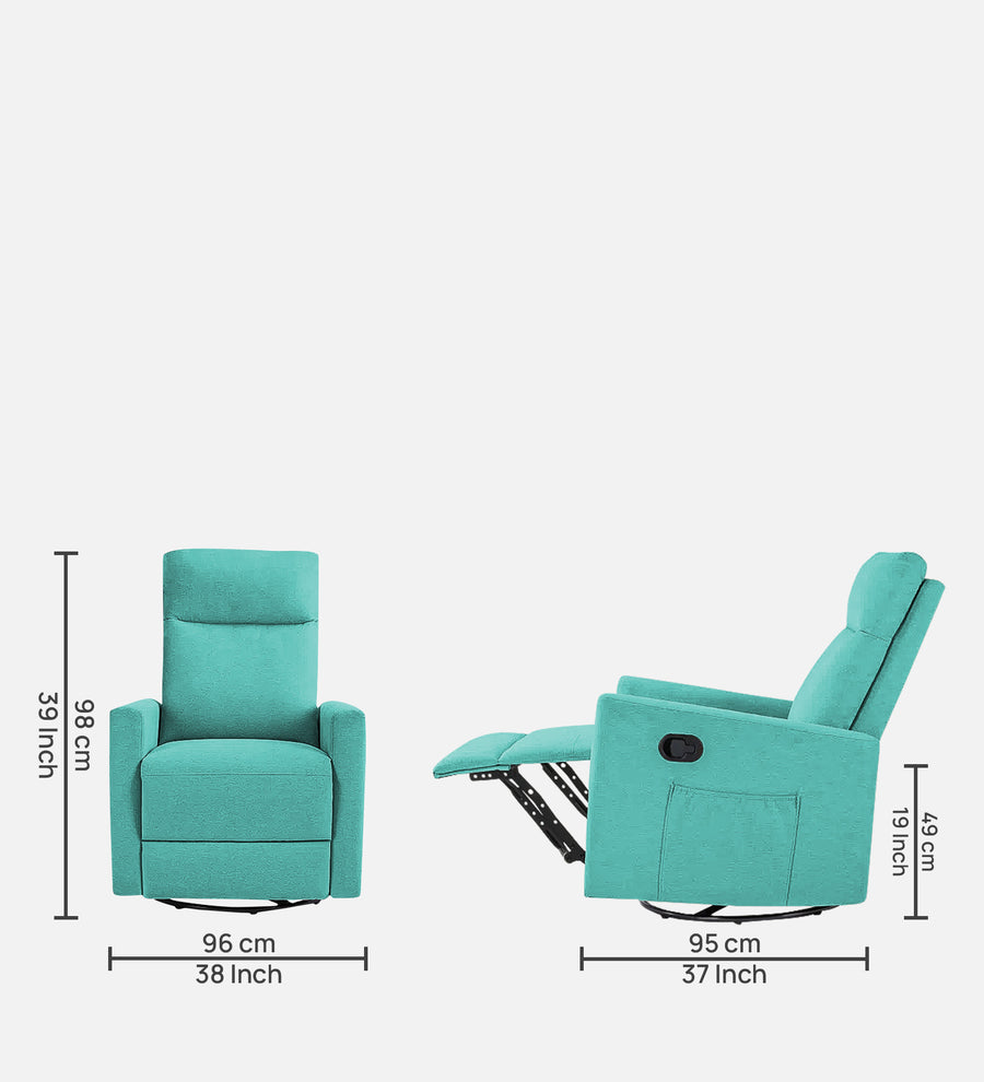 Zura 1 Seater Rotating Motorized Fabric Recliner - Aqua Blue - Dimensions by Febonic Living
