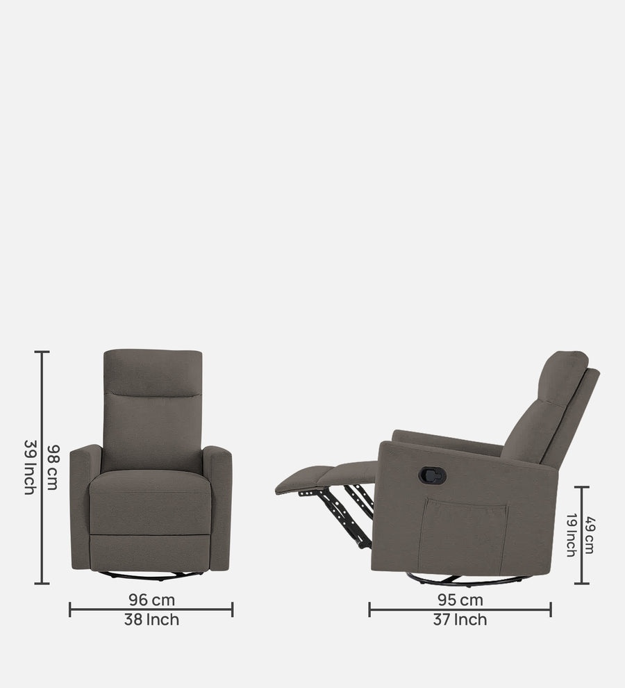 Zura 1 Seater Rotating Motorized Fabric Recliner - Battle Grey - Dimensions by Febonic Living