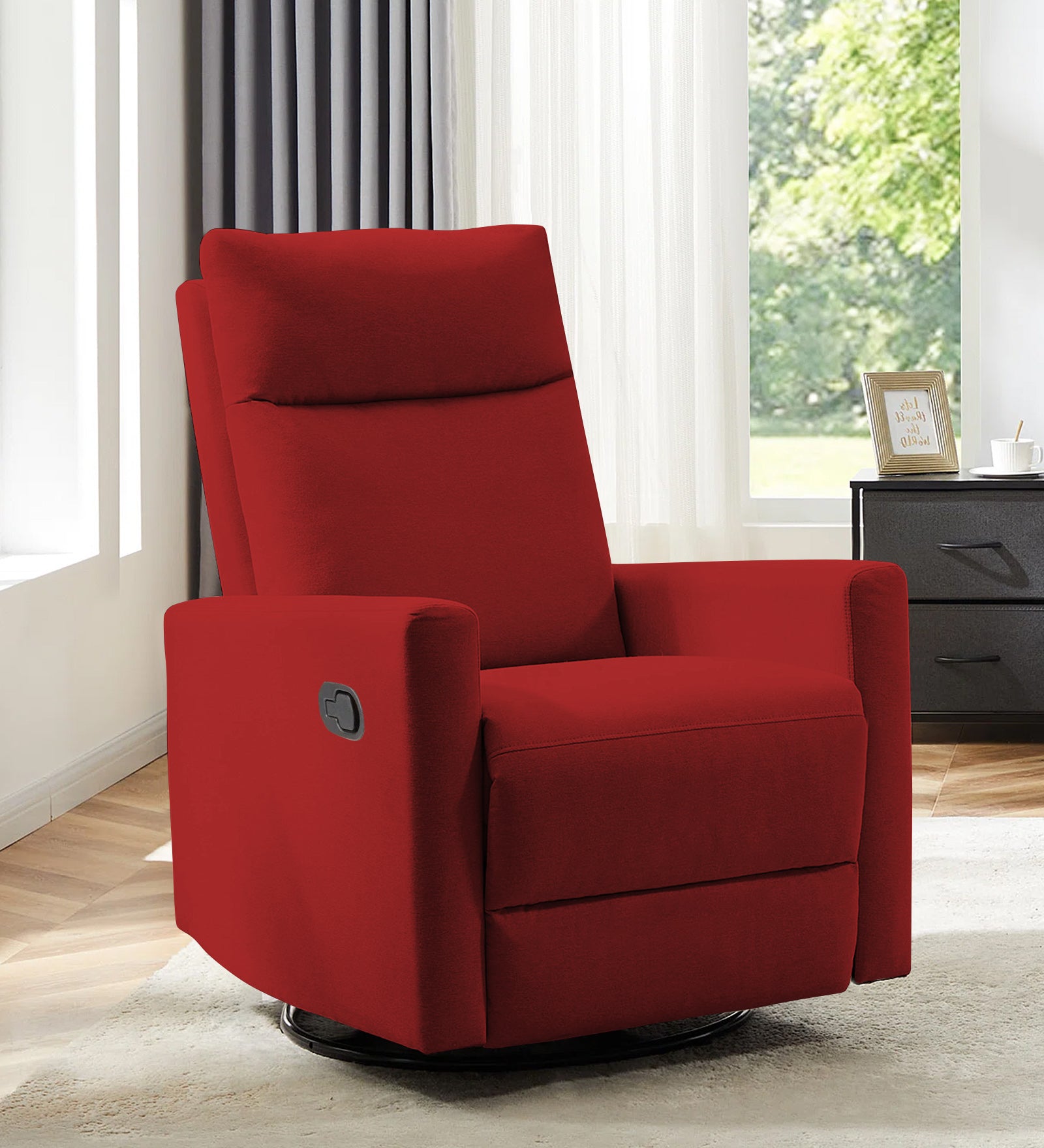 Zura 1 Seater Rotating Motorized Fabric Recliner - Blood Maroon - Living View by Febonic Living