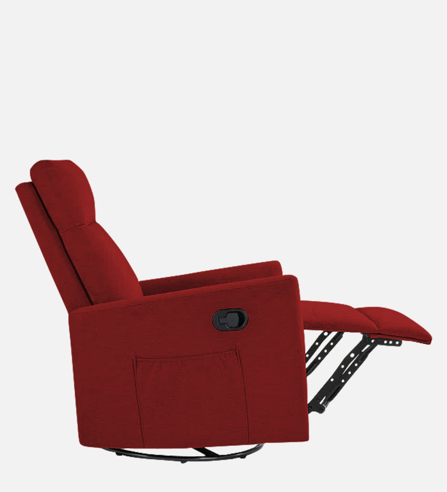 Zura 1 Seater Rotating Motorized Fabric Recliner - Blood Maroon - Side Reclined View by Febonic Living
