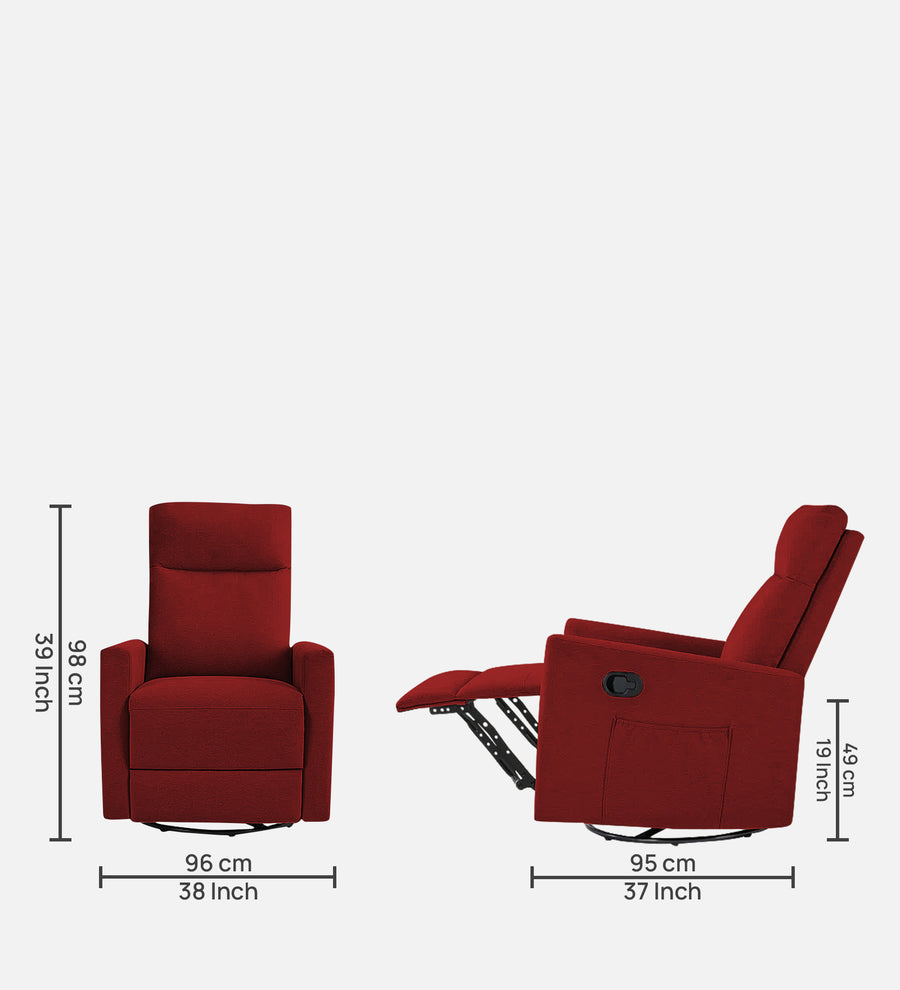 Zura 1 Seater Rotating Motorized Fabric Recliner - Blood Maroon - Dimensions by Febonic Living
