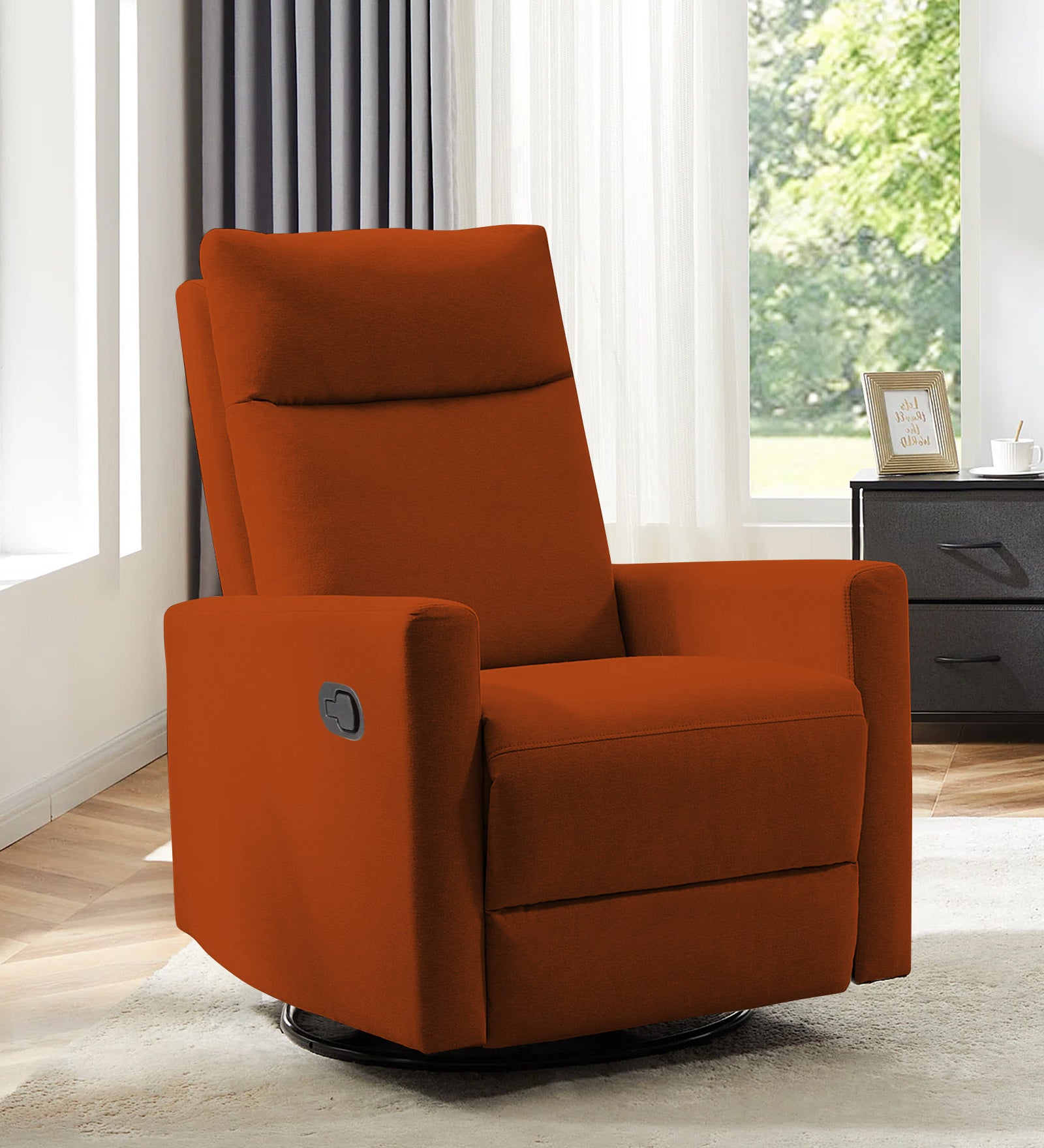 Zura 1 Seater Rotating Motorized Fabric Recliner - Burnt Orange - Living View by Febonic Living