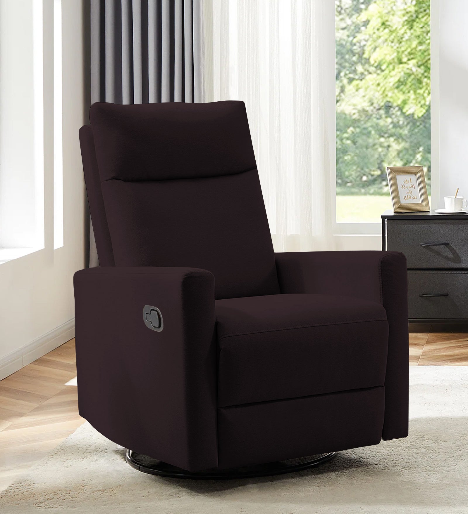 Zura 1 Seater Rotating Motorized Fabric Recliner - Cara Brown - Living View by Febonic Living