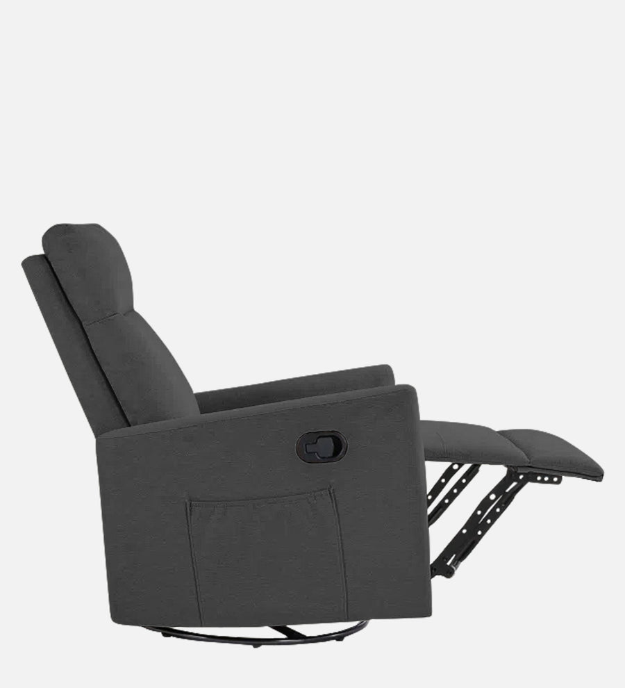 Zura 1 Seater Rotating Motorized Fabric Recliner - Charcoal Grey - Side Reclined View by Febonic Living