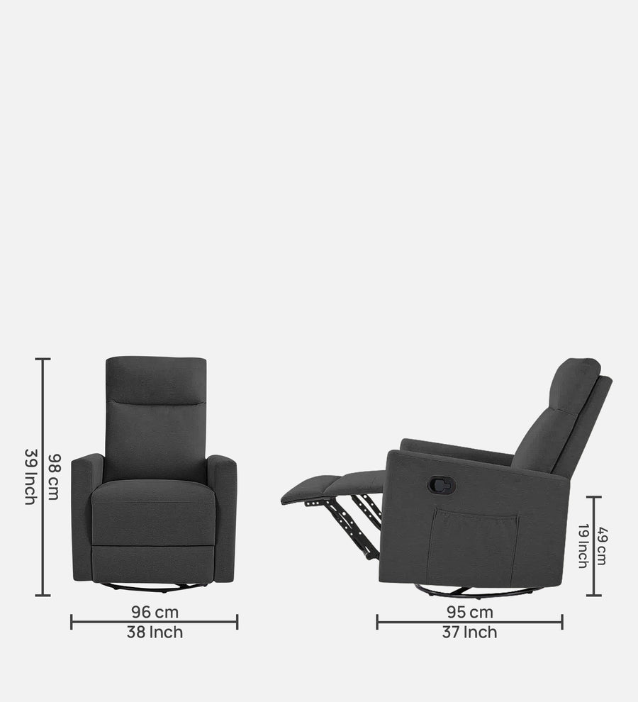 Zura 1 Seater Rotating Motorized Fabric Recliner - Charcoal Grey - Dimensions by Febonic Living