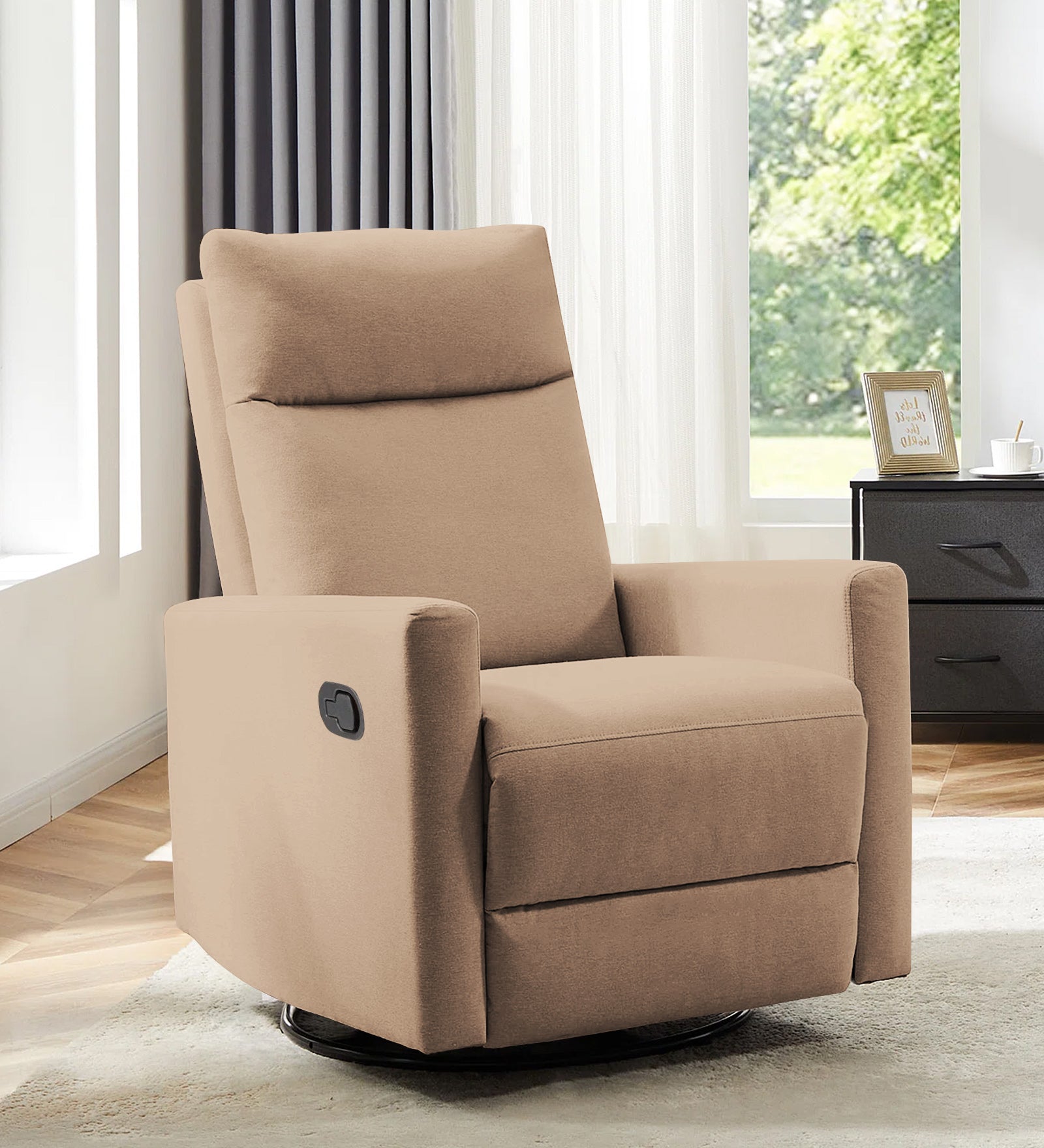 Zura 1 Seater Rotating Motorized Fabric Recliner - Cookie Beige - Living View by Febonic Living