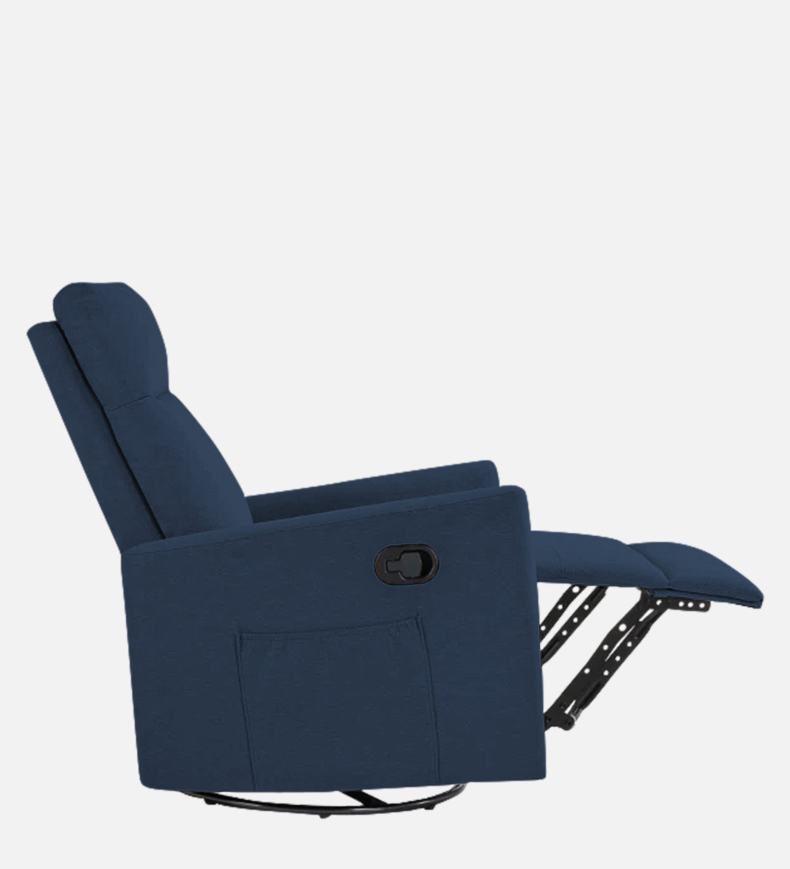 Zura 1 Seater Rotating Motorized Fabric Recliner - Denim Blue - Side Reclined View by Febonic Living