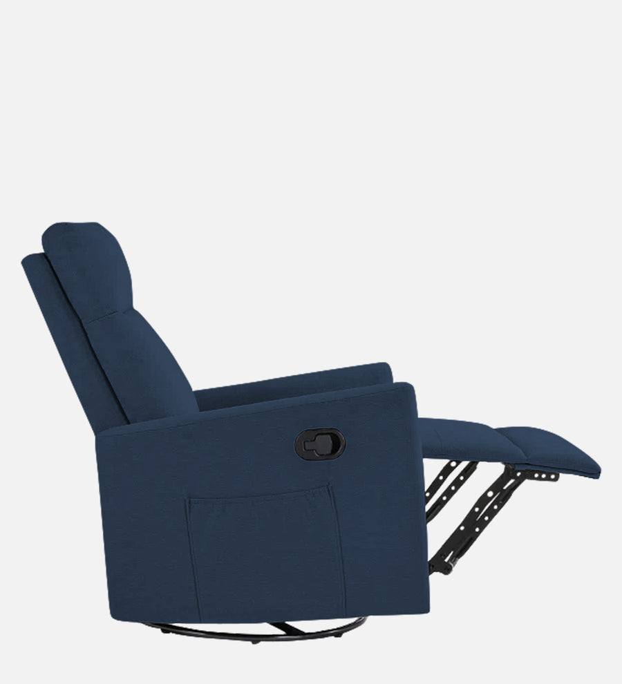 Zura 1 Seater Rotating Motorized Fabric Recliner - Denim Blue - Side Reclined View by Febonic Living