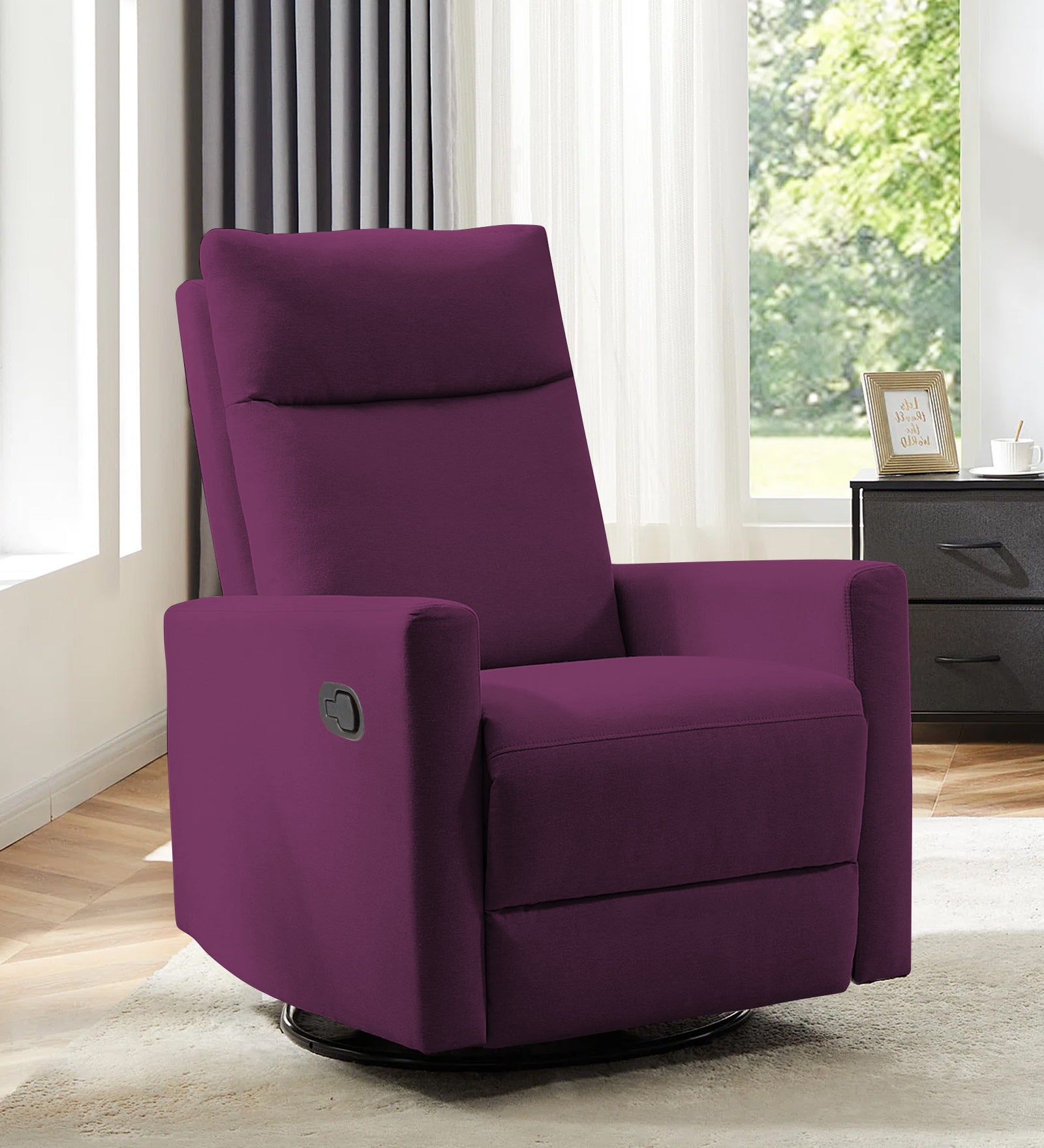 Zura 1 Seater Rotating Motorized Fabric Recliner - Greek Purple - Living View by Febonic Living