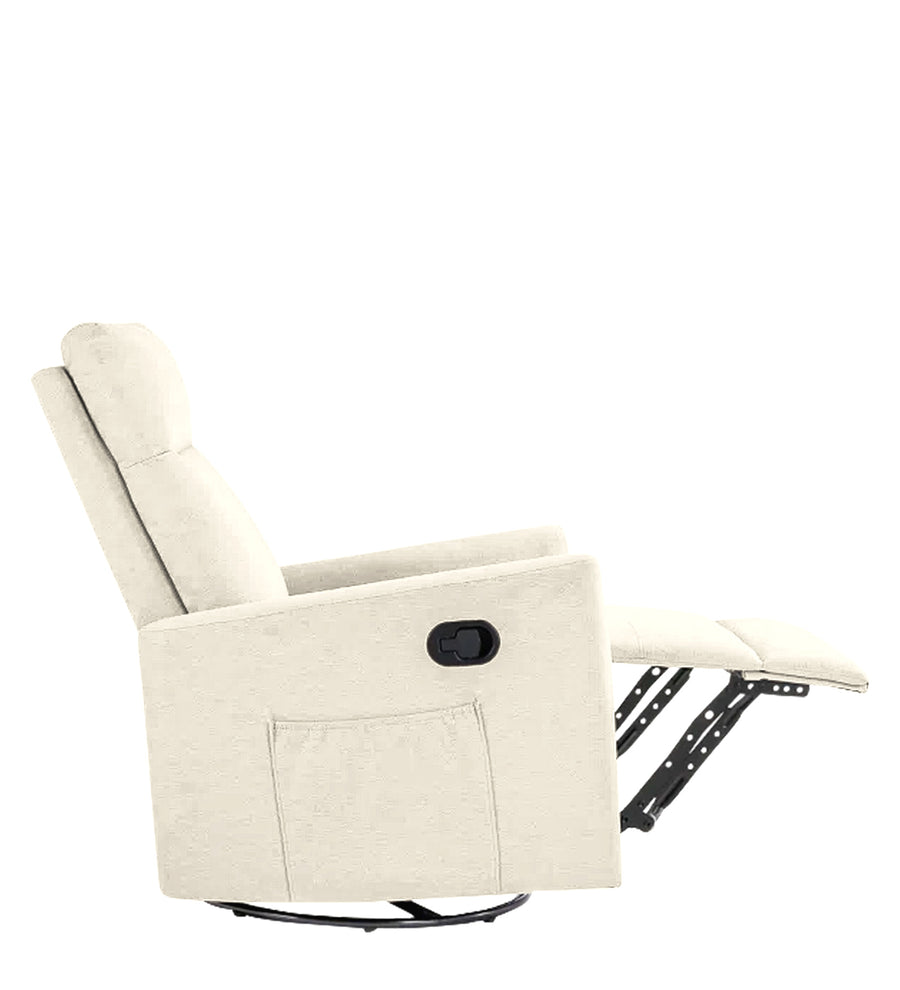 Zura 1 Seater Rotating Motorized Fabric Recliner - Ivory Cream - Side Reclined View by Febonic Living
