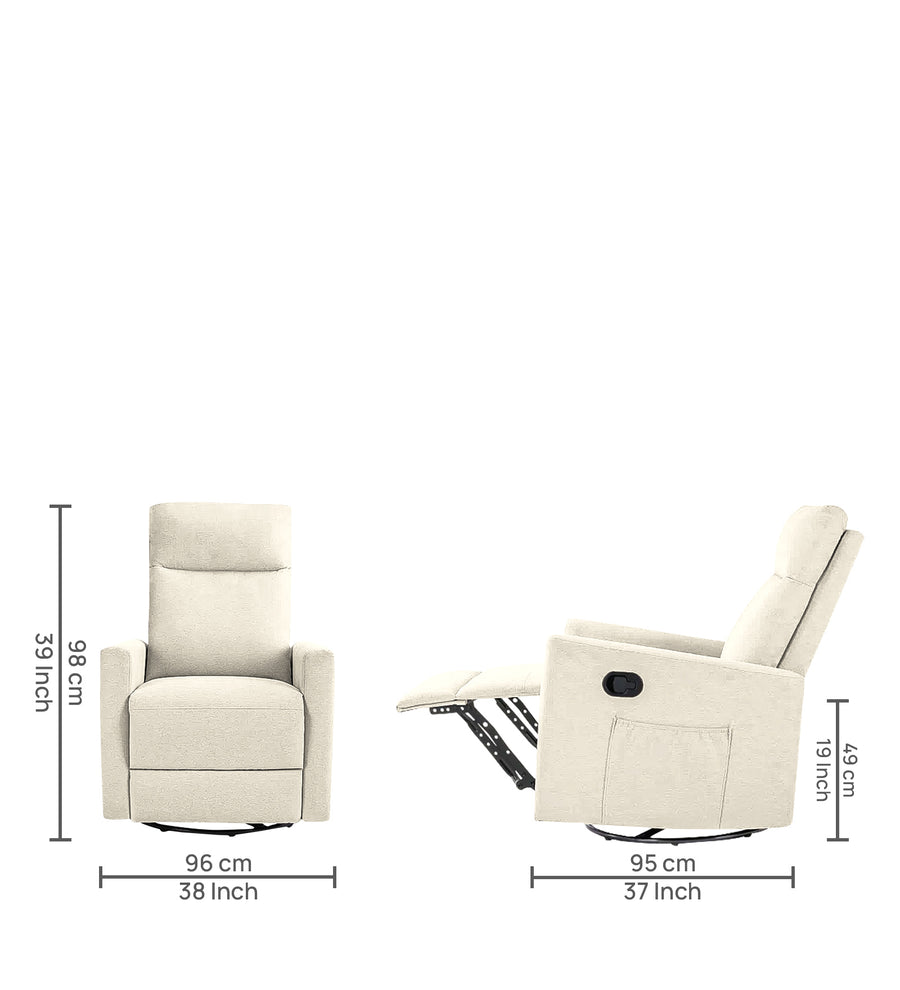 Zura 1 Seater Rotating Motorized Fabric Recliner - Ivory Cream - Dimensions by Febonic Living