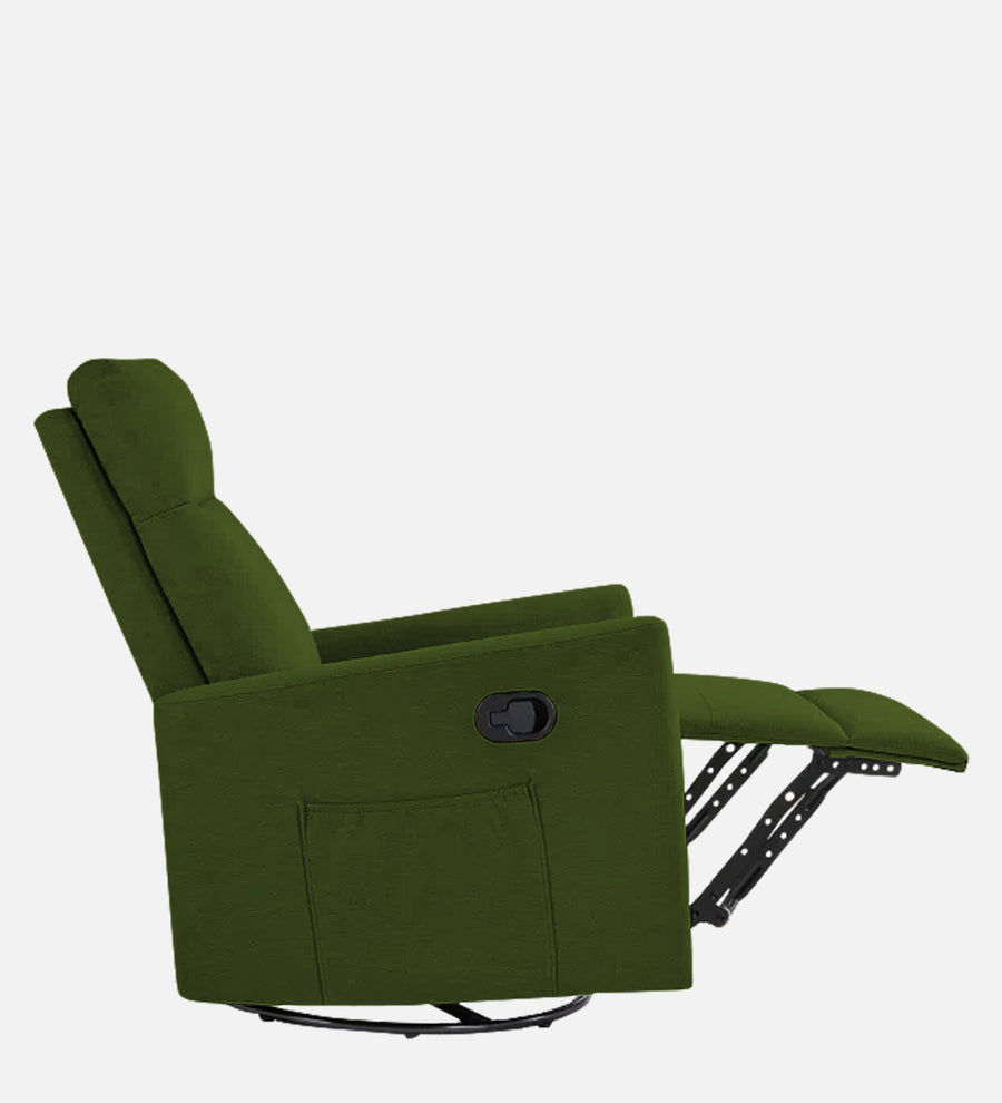 Zura 1 Seater Rotating Motorized Fabric Recliner - Olive Green - Side Reclined View by Febonic Living