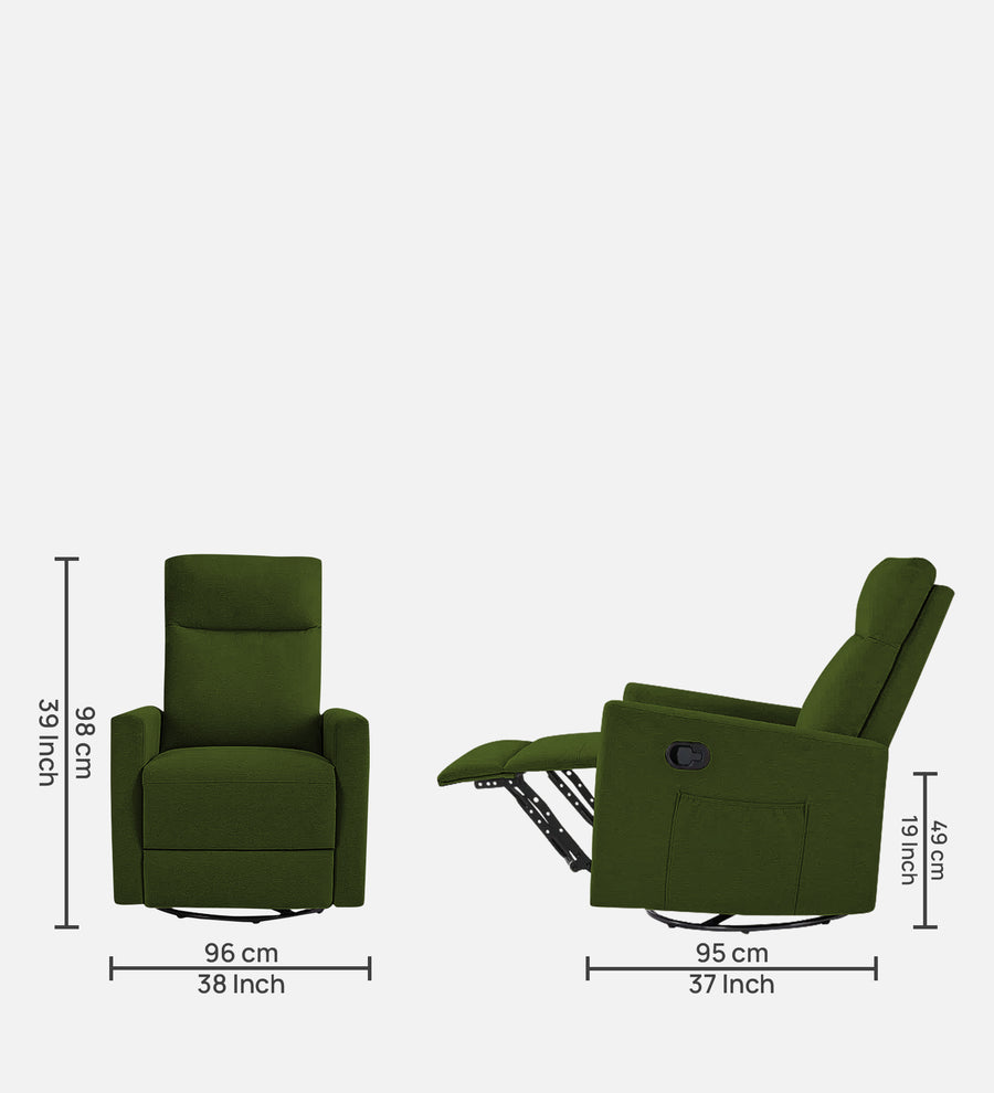Zura 1 Seater Rotating Motorized Fabric Recliner - Olive Green - Dimensions by Febonic Living