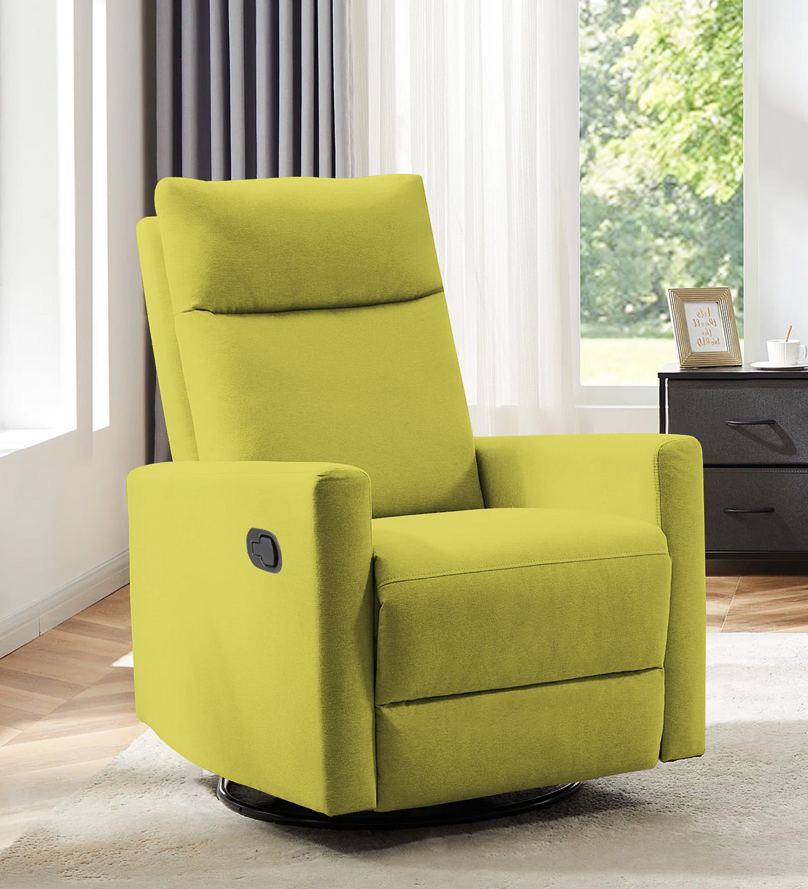 Zura 1 Seater Rotating Motorized Fabric Recliner - Parrot Green - Living View by Febonic Living