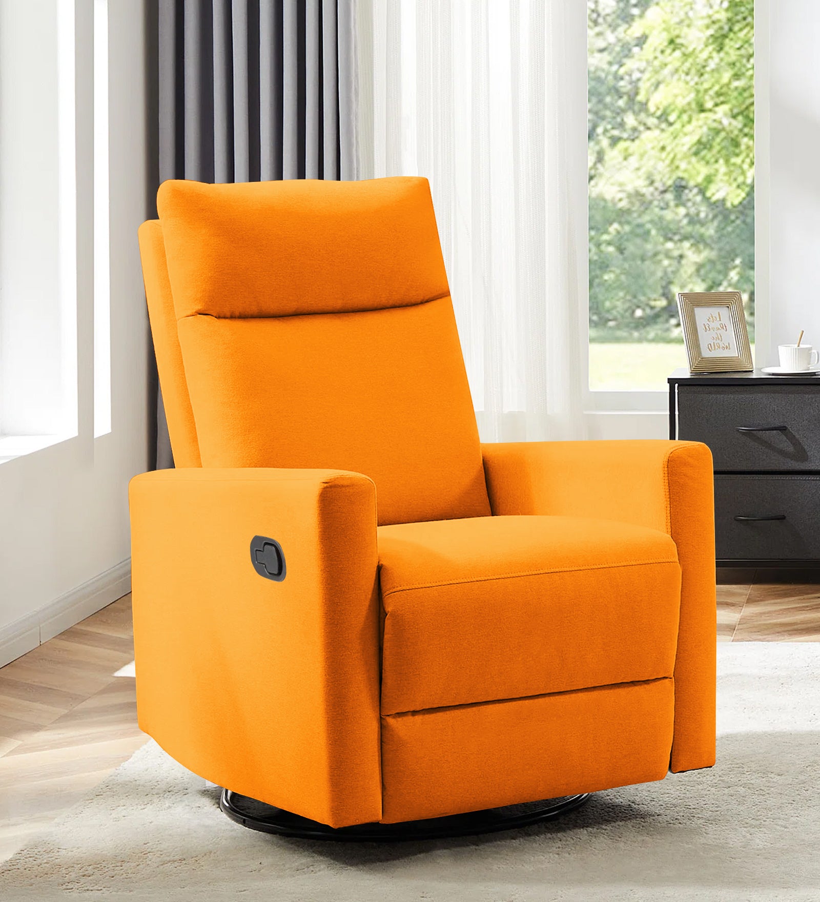 Zura 1 Seater Rotating Motorized Fabric Recliner - Vivid Orange - Living View by Febonic Living