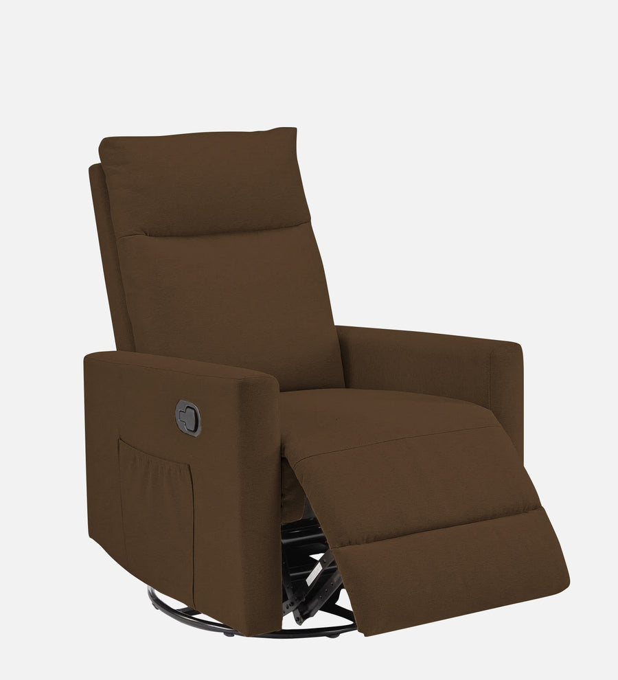 Zura 1 Seater Rotating Motorized Fabric Recliner - Walnut Brown - Side Reclined View by Febonic Living