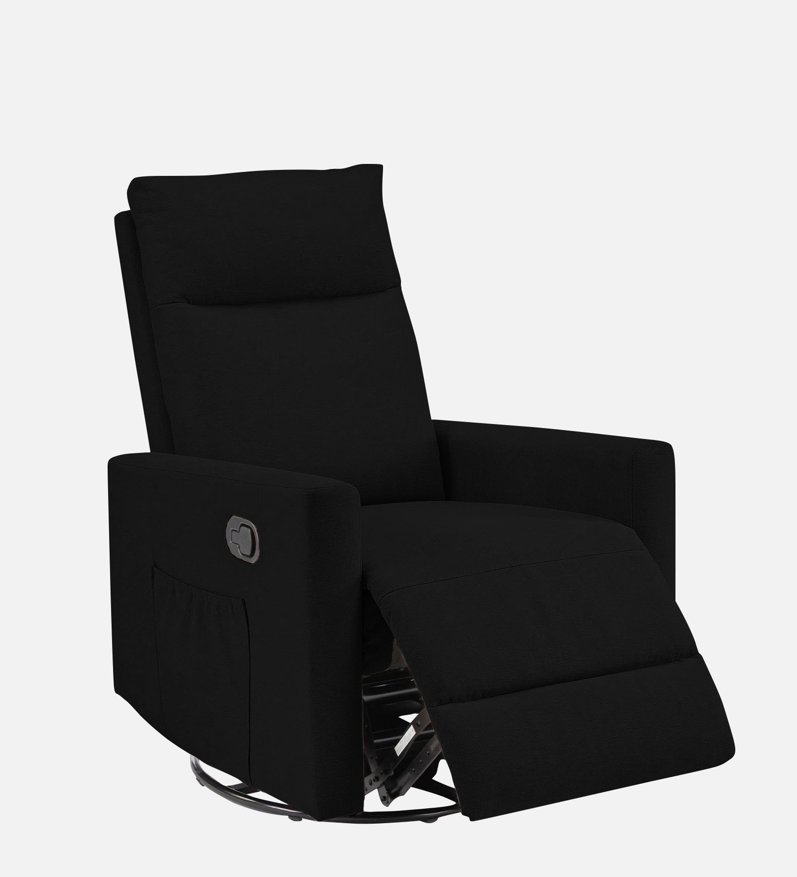 Zura 1 Seater Rotating Motorized Fabric Recliner - Zed Black - Side Reclined View by Febonic Living