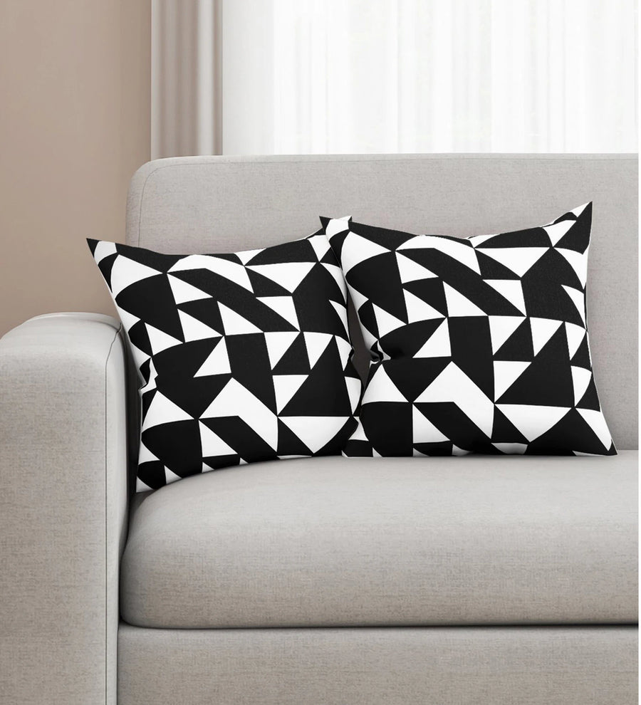 Suzi Printed  Geometric Cotton 16x16 Inches Cushion (Set of 2) Fabric - Black and White by Febonic Living