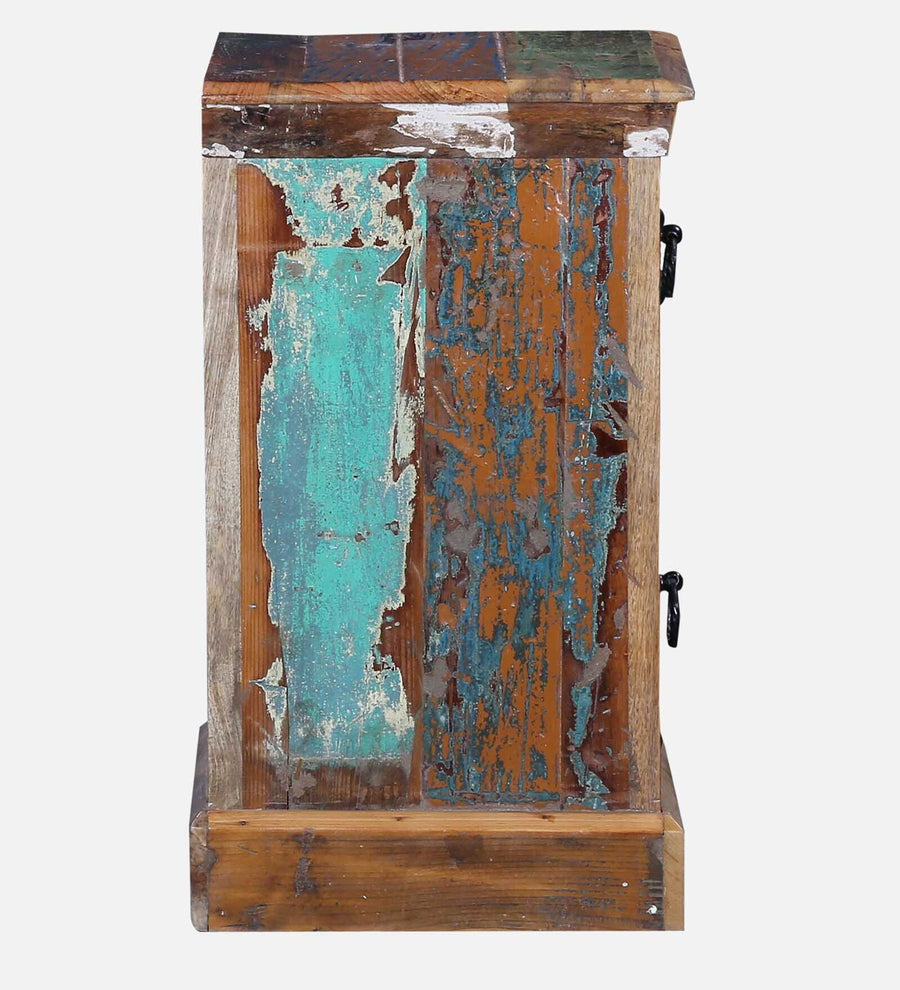 Ezla Reclaimed Wood Bedside Table In Distress Finish With Drawers - Febonic Living