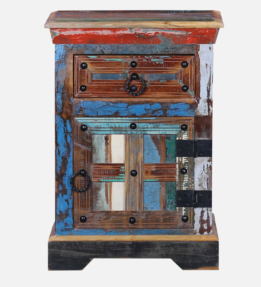 Ezla Reclaimed Wood Bedside Table In Distress Finish With Drawers - Febonic Living