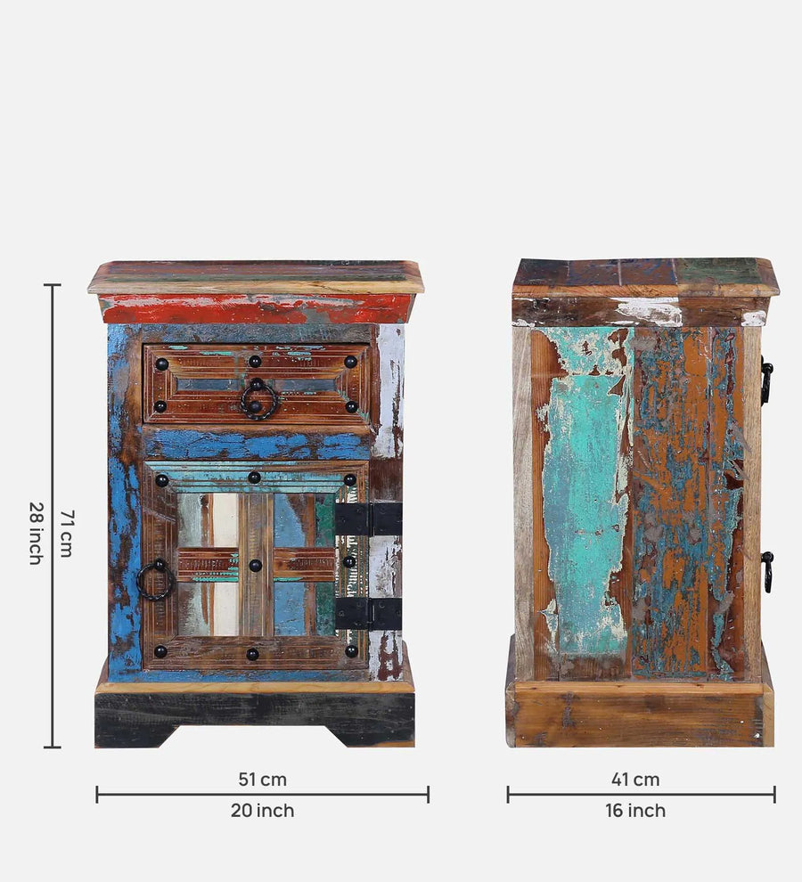 Ezla Reclaimed Wood Bedside Table In Distress Finish With Drawers - Febonic Living