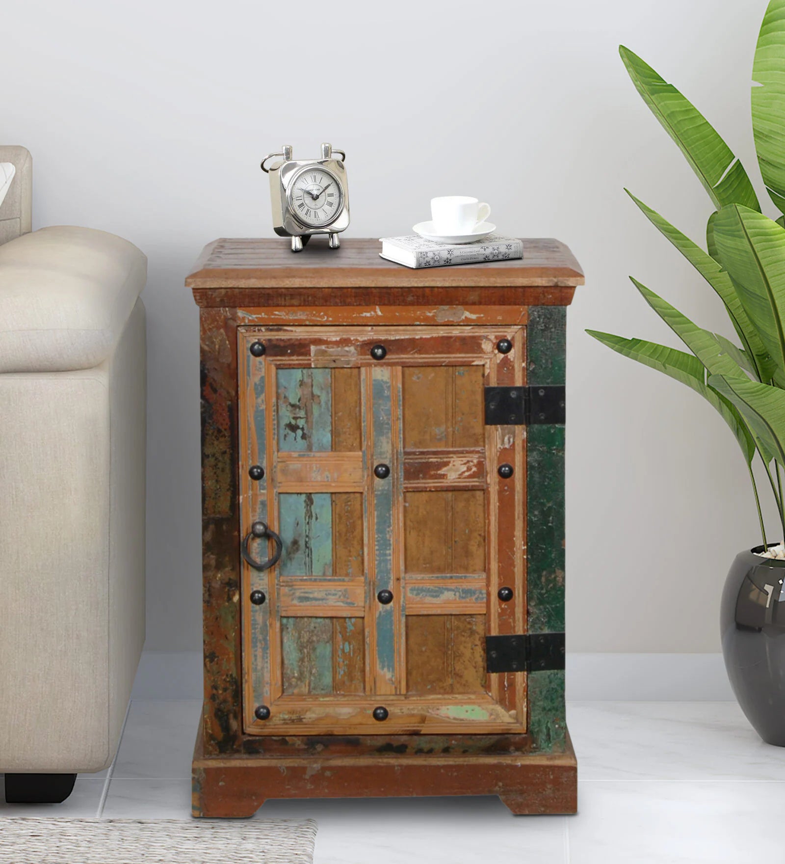 Ezla Reclaimed Wood Bedside Table In Distress Finish - Febonic Living