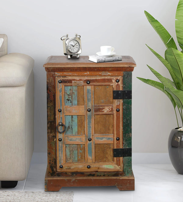 Ezla Reclaimed Wood Bedside Table In Distress Finish