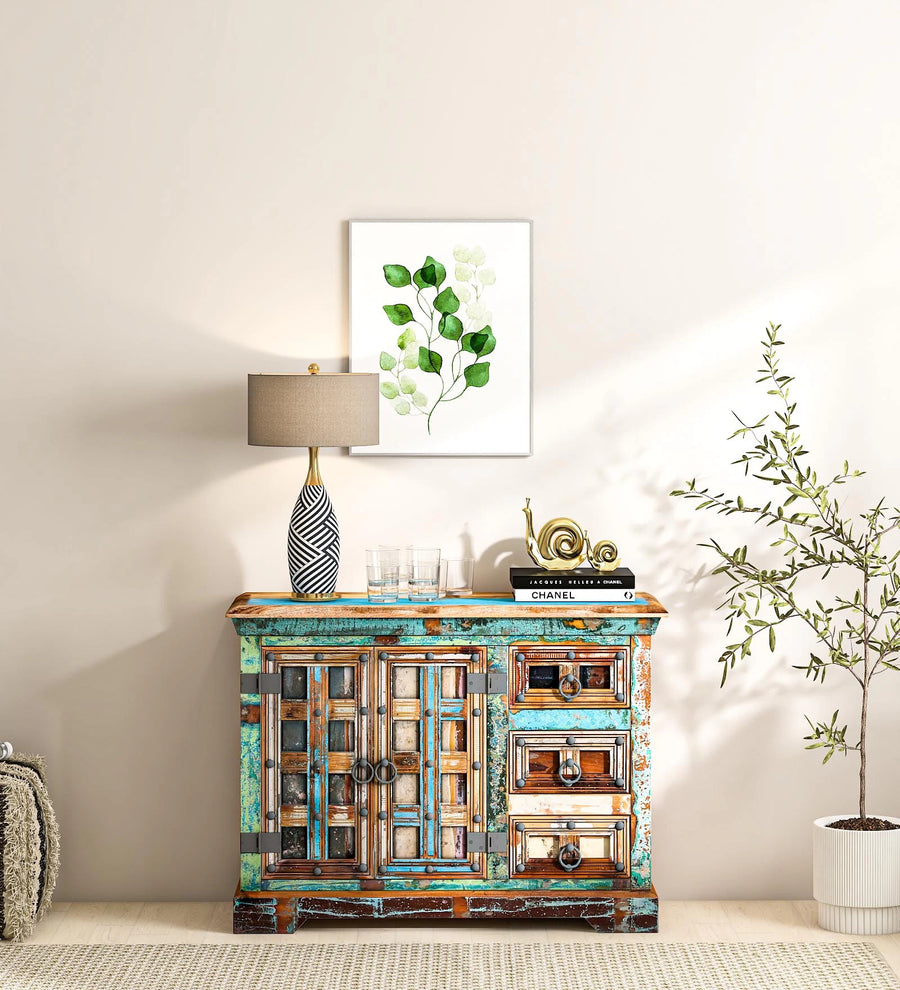 Ezla Reclaimed Wood Sideboard In Distress Finish - Febonic Living