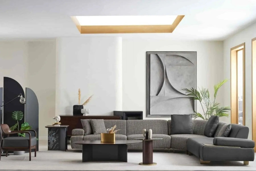 Akt Fabric 6 Seater Corner Sofa In Grey Colour - Febonic Living