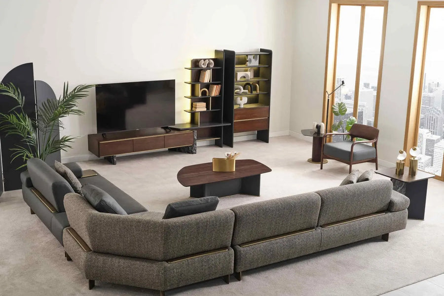 Akt Fabric 6 Seater Corner Sofa In Grey Colour - Febonic Living